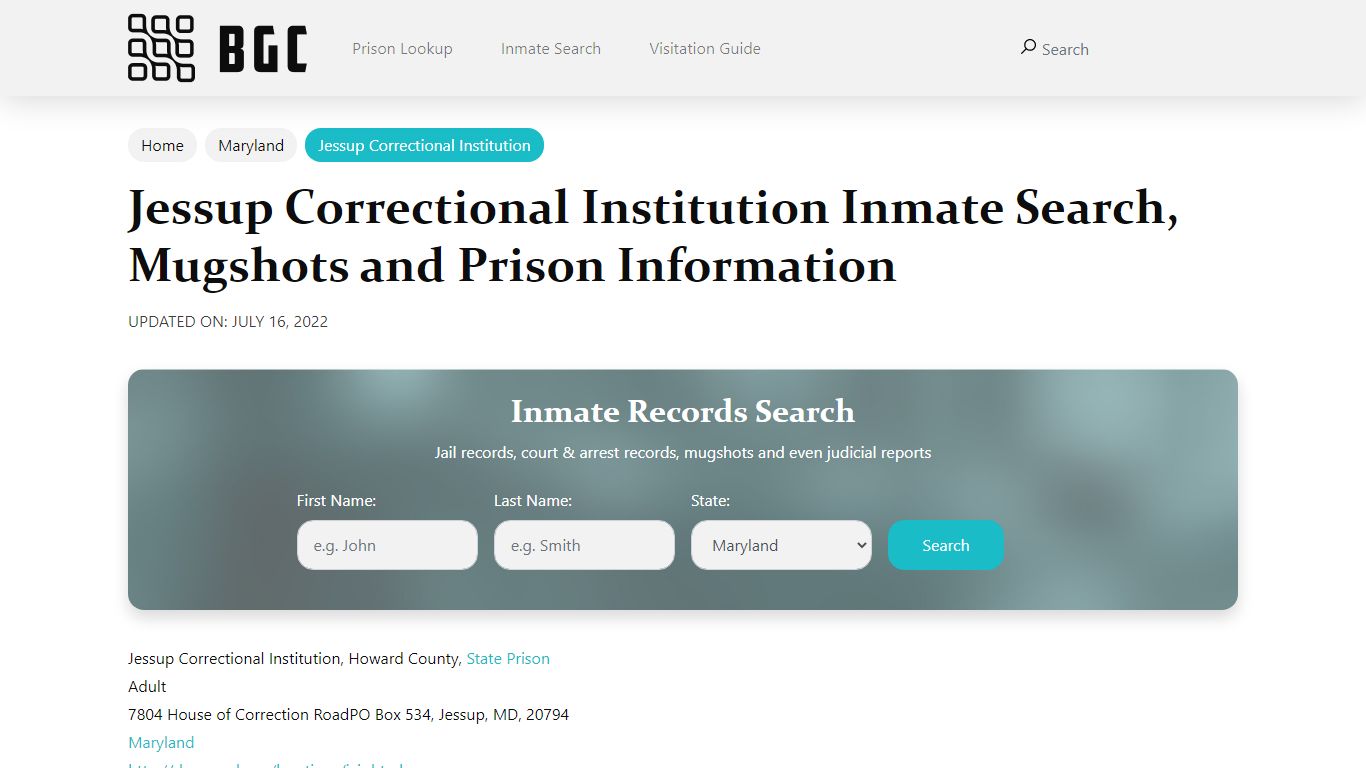 Jessup Correctional Institution Inmate Search, Mugshots ...